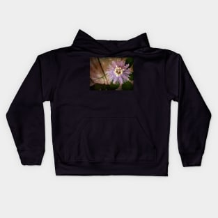 Passion flower close-up with berry filter - a study in green and purple Kids Hoodie